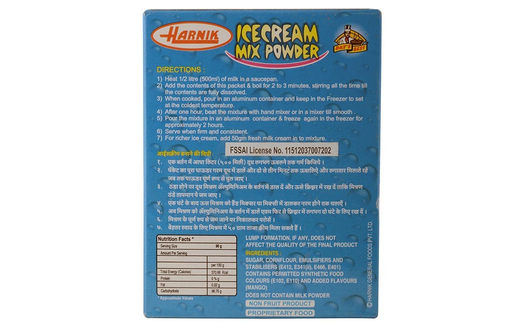 Harnik Ice Cream Mix Powder, Mango   Box  90 grams